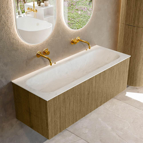 Mondiaz KURVE-DLUX Ensemble meuble de salle de bains - 120x46x40cm - 1 tiroir - lavabo solid surface - central - sans trou de robinet - Dusk SW1414921