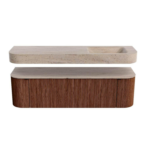 MONDIAZ THOR-DLUX 160cm meuble de salle de bains arrondi gauche + droite couleur Ruby avec 1 tiroir et 2 portes. Vasque suspendue CLOUD Droite sans trou de robinet couleur Saba. SW1465371