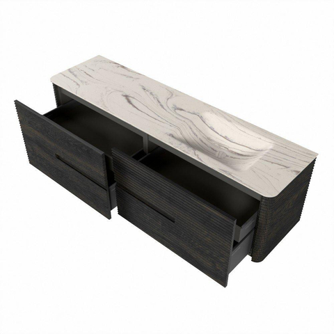 Mondiaz CIRO-DLUX Meuble de salle de bains - 170x45x50cm - Plan vasque solid surface Nata - 1 lavabo à droite - 1 trou de robinet - 4 tiroirs - Shadow SW1532595