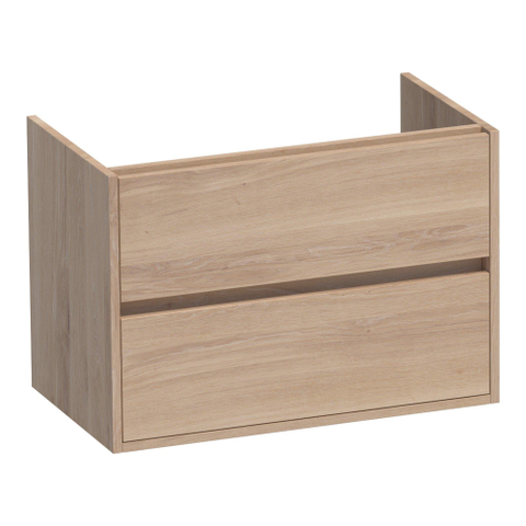 BRAUER Adore Meuble sous-lavabo - 80x46x55cm - 2 tiroirs softclose sans poignée - 1 découpe pour siphon - chêne massif - lamelles de chêne naturel SW223359