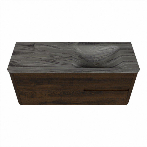 Mondiaz CIRO-DLUX Badkamermeubelset - 120x45x50cm - Solid surface wastafel Sombra - 1 wasbak Rechts - zonder kraangaten - 2 lades - Walnut SW1530780