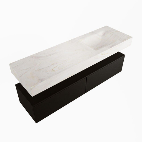 Mondiaz ALAN-DLUX Ensemble de meuble - 150cm - meuble Urban mat - 2 tiroirs - Lavabo Cloud Ostra suspendu - vasque Droite - 1 trou de robinet SW809217