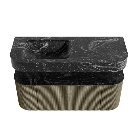 MONDIAZ THOR-DLUX 120cm meuble de salle de bains arrondi gauche + droite couleur Shadow avec 1 tiroir et 2 portes. Vasque suspendue CLOUD Gauche sans trou de robinet couleur Lava. SW1463144