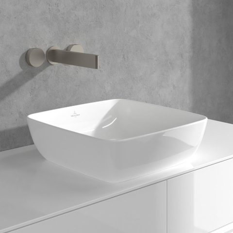 Villeroy & Boch Dawn wastafeluitloop set - zonder pop up - wandmontage afbouwdeel - Brushed Nickel (rvs) SW974339