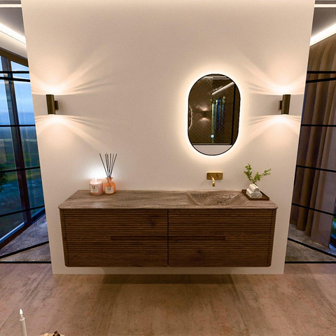 Mondiaz CIRO-DLUX Ensemble de meubles de salle de bains - 170x45x50cm - lavabo solid surface Oza - 1 vasque à droite - sans trous de robinet - 4 tiroirs - Dusk SW1533301