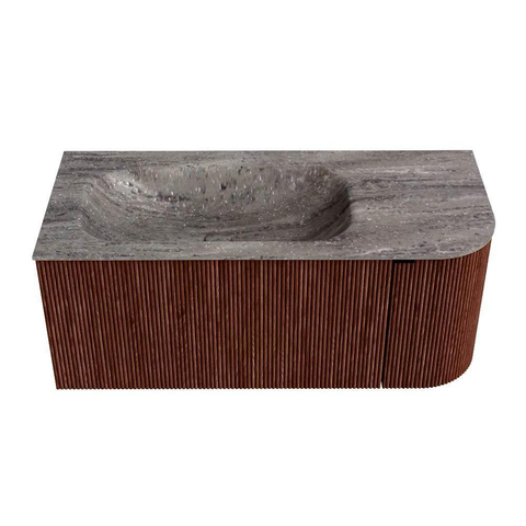 MONDIAZ KURVE-DLUX 105cm badmeubel ronding Rechts kleur Ruby met 1 lade en 1 deur. Wastafel BIG SMALL Links 1 kraangat Oza. SW1432784