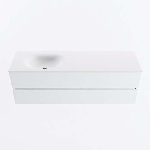 MONDIAZ VICA meuble sous lavabo 150cm Talc 2 tiroirs. Lavabo MOON gauche sans trou de robinet, couleur Talc. SW1381874