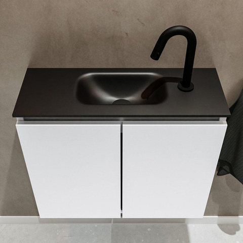 MONDIAZ TURE Fonteinset - 60x23x50cm - 1 kraangat - 2 deuren - talc mat - Wasbak midden - Solid Surface Zwart SW475212