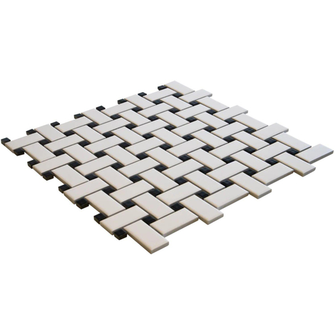 The Mosaic Factory Paris mozaïektegel - 30x30cm - wand en vloertegel - Rechthoek - Porselein White and Black Mat SW75885