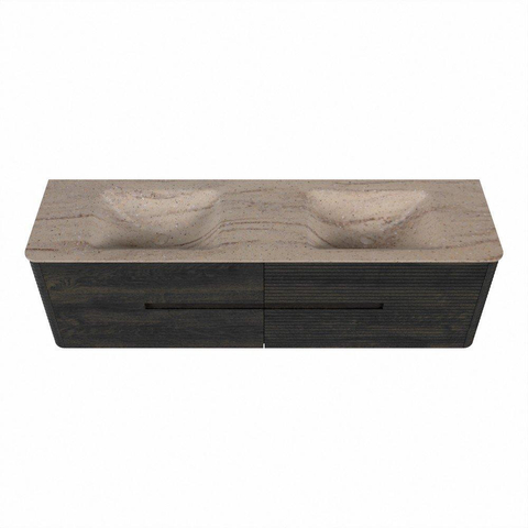 Mondiaz CIRO-DLUX Badkamermeubelset - 170x45x50cm - Solid surface wastafel Saba - 2 wasbak Dubbel - zonder kraangaten - 4 lades - Shadow SW1532723
