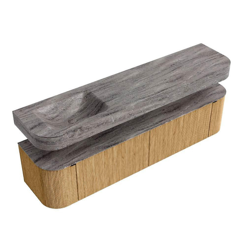 MONDIAZ THOR-DLUX Meuble de salle de bains 190cm arrondi gauche + droite couleur Oak avec 2 tiroirs et 2 portes. Vasque suspendue CLOUD Gauche sans trou de robinet couleur Oza. SW1466801