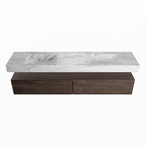 Mondiaz ALAN-DLUX Ensemble de meuble de salle de bain - 120x46cm - 2 tiroirs - vasque suspendue - sans trous de robinetterie - 2 doubles - Dark Brown (chêne foncé) SW1361115