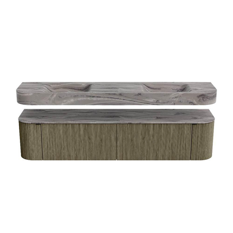 MONDIAZ THOR-DLUX 200cm meuble de salle de bains arrondi gauche + droite couleur Shadow avec 2 tiroirs et 2 portes. Vasque suspendue CLOUD Double 2 trous de robinet couleur Sombra. SW1467298