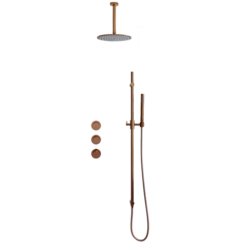 Fortifura Nebbio Regendoucheset - inbouwkraan - inbouwdeel - glijstang - doucheslang glad - staafhanddouche - 20cm plafondarm - ronde hoofddouche - PVD - geborsteld koper SW1447161