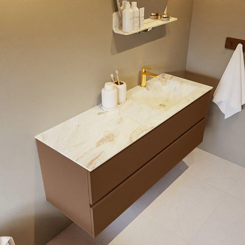MONDIAZ VICA-DLUX Ensemble meuble de salle de bains - 130cm - sous-meuble rust- 2 tiroirs - lavabo encastré cloud à droite - 1 trou de robinet - version haute 60cm - frape SW1089088