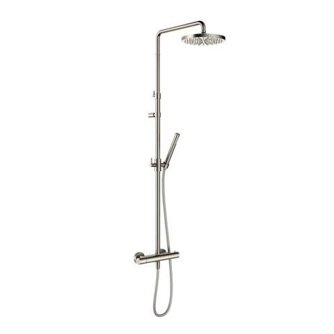 Hotbath Ace Regendoucheset - thermostatisch - hoofddouche 21cm - staafmodel handdouche - gladde doucheslang - geborsteld nikkel (RVS) SW1119167