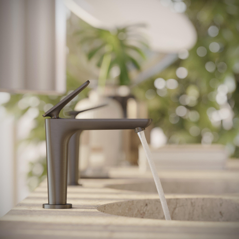 Hansgrohe Axor Citterio C 1-gats wastafelkraan 125 coolstart m. afvoerplug m. cubic cutvoorsprong 13.5cm - brushed black chrome SW1152127