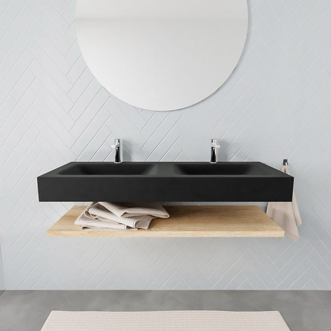 MONDIAZ ALAN 120cm - Badkamermeubelset - planchet - washed oak - vrijhangende wastafel - 2 wasbakken - 2 kraangaten - urban SW408859