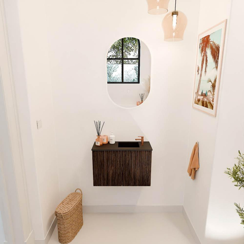 Mondiaz JOYA 60cm meuble de salle de bains - couleur Walnut - Vasque FAYE position Droite 1 trou de robinet couleur Urban. SW1421309