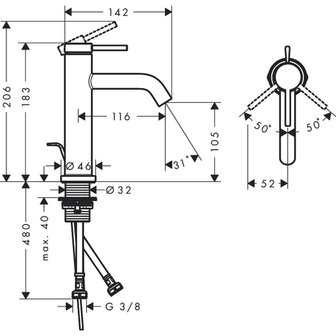 Hansgrohe Tecturis s Eengreeps wastafelkraan - 110 met PopUp - trekwaste - mat zwart SW918783