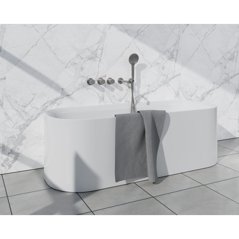 Fortifura Nebbio Ensemble combiné bain - mitigeur thermostatique - coude mural avec support de douchette - flexible de douche métallique - douchette ronde - bec verseur - inox brossé SW1238041