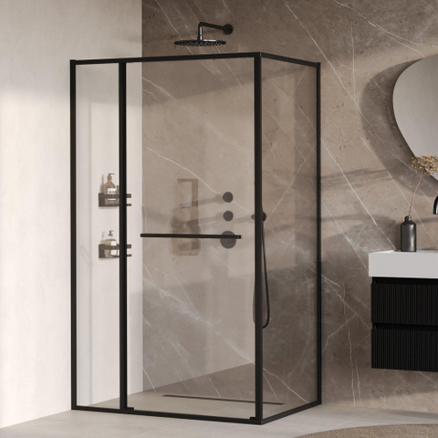 BRAUER Luminis Douchecabine - 120x90x200cm - 3-delig naar binnen draaiend - helder glas - omkeerbaar - incl. glascoating - mat zwart SW1580971