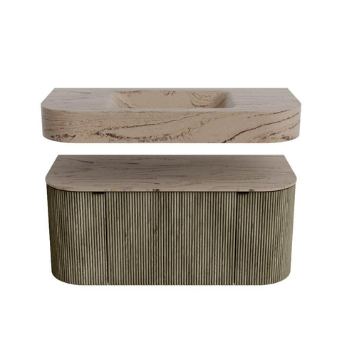 MONDIAZ THOR-DLUX 100cm meuble de salle de bains arrondi gauche + droite couleur Shadow avec 1 tiroir et 2 portes. Vasque suspendue CLOUD Milieu sans trou de robinet couleur Arena. SW1467723