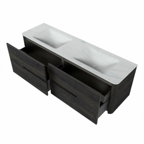 Mondiaz CIRO-DLUX Ensemble de meuble de salle de bains - 160x45x50cm - Plan de toilette solid surface Opalo - 2 vasques double - 2 trous de robinetterie - 4 tiroirs - Shadow SW1532472