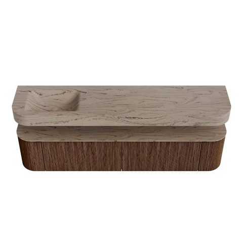 MONDIAZ THOR-DLUX 200cm meuble de salle de bains arrondi gauche + droite couleur Walnut avec 2 tiroirs et 2 portes. Vasque suspendue CLOUD Gauche sans trou de robinet couleur Arena. SW1467071