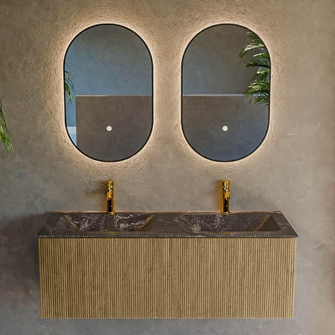 Mondiaz KURVE-DLUX Ensemble de meuble de salle de bains - 120x46x40cm - 1 tiroir - lavabo solid surface - double - 2 trous de robinet - Dusk SW1415543