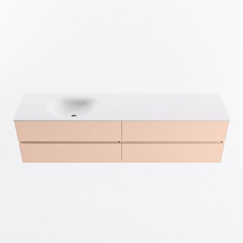 MONDIAZ Vica Ensemble meuble de salle de bains - 190cm - meuble sous-vasque rosee - 4 tiroirs - lavabo moon gauche - sans trous de robinet - version haute 60cm - talc SW1080431