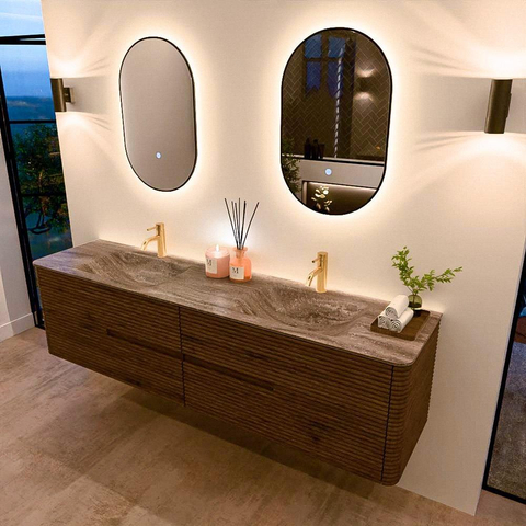 Mondiaz CIRO-DLUX Badkamermeubelset - 190x45x50cm - Solid surface wastafel Oza - 2 wasbak Dubbel - 2 kraangaten - 4 lades - Dusk SW1533335