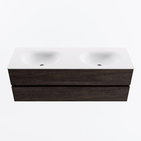 MONDIAZ VICA Ensemble meuble de salle de bains - 140cm - meuble bas dark brown - 2 tiroirs - lavabo moon double - 2 trous de robinet - version haute 60cm - talc SW1082586