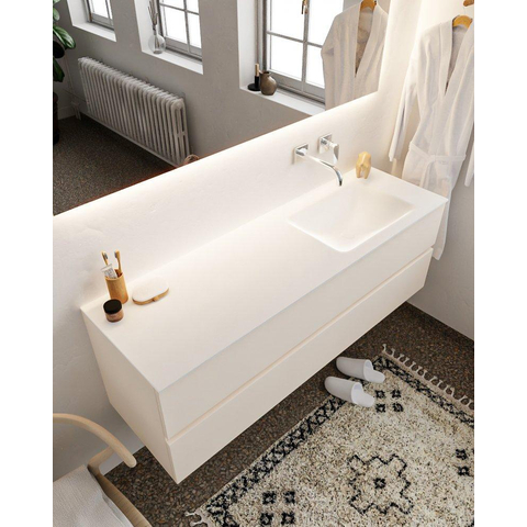 ENSEMBLE DE MEUBLE MONDIAZ VICA - 150 cm - 2 tiroirs - lavabo Cloud à droite - 0 trous de robinet - solid surface lin SW410941