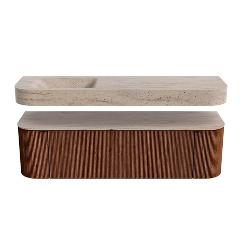 MONDIAZ THOR-DLUX 160cm meuble de salle de bains arrondi gauche + droite couleur Ruby avec 1 tiroir et 2 portes. Vasque suspendue CLOUD Gauche sans trou de robinet couleur Saba. SW1465349