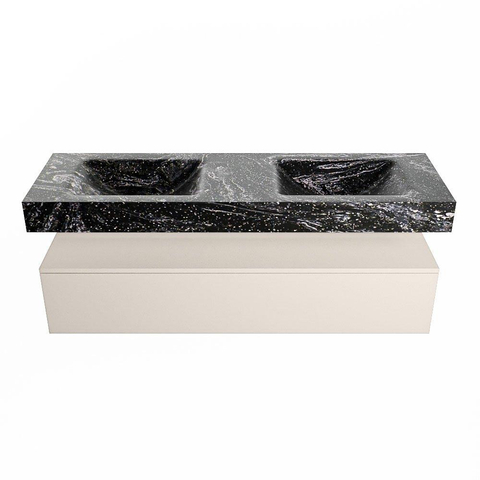 Mondiaz ALAN-DLUX Ensemble de meuble - 150cm - meuble Linen mat - 1 tiroir - Lavabo Cloud Lava suspendu - vasque Gauche et droite - 2 trous de robinet SW808114