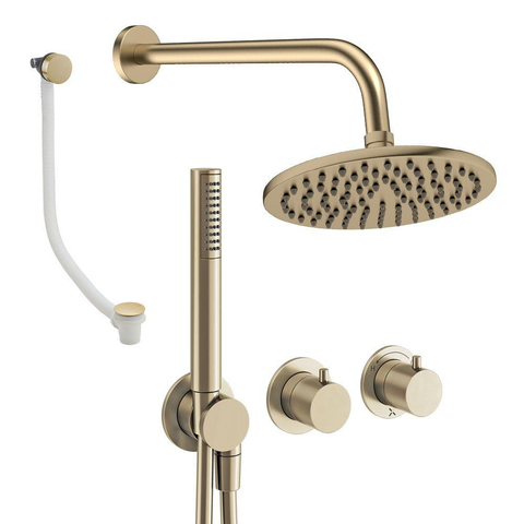Crosswater MODULE Regendoucheset inbouw - 2 hendels - badafvoer - 20cm douchekop - handdouche - wandarm - geborsteld messing (goud) SW1472456