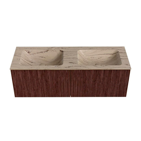 MONDIAZ KURVE-DLUX 130cm badmeubel kleur Ruby met 2 lades en 0 deuren. Wastafel LEAF Dubbel zonder kraangat Arena. SW1431546