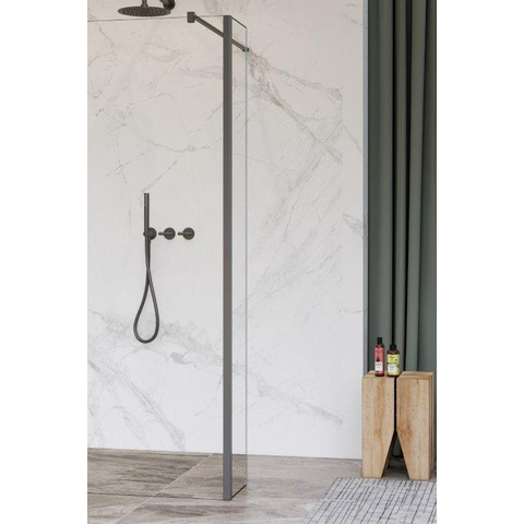 Fortifura Galeria zijwand - 30x200cm - helder - glas - 8mm - met hoekprofiel - PVD - geborsteld gunmetal (antraciet) SW925293