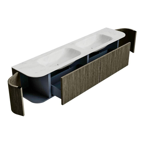 Mondiaz KURVE-DLUX Badkamermeubelset - 200x46x40cm - 2 lade - 2 deuren - wastafel solid surface - dubbel - zonder kraangat - Shadow SW1414112