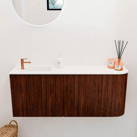 Mondiaz JOYA 101.6cm toiletmeubel - ronding rechts kleur Ruby - Wastafel FAYE positie Links 1 kraangat kleur Talc. SW1421822