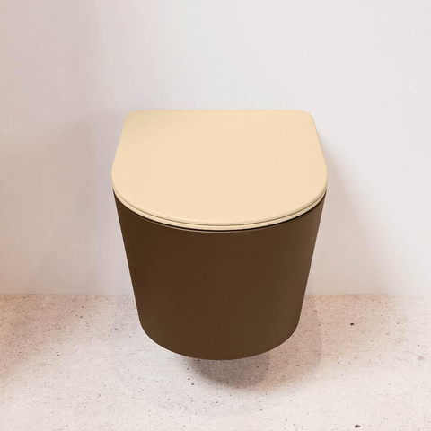 Mondiaz LAVIE hangtoilet – spoelrandloos – 36 x 53 cm – met softclose zitting – Rust (bruin), zitting Sand (beige) SW1208775