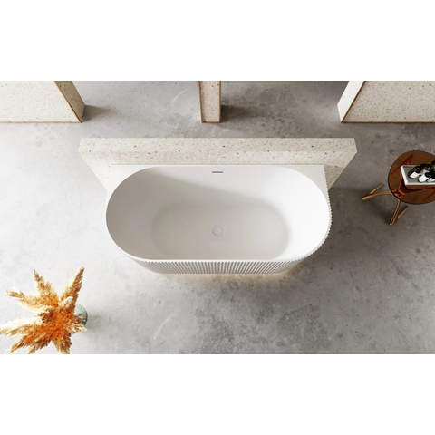 ZEZA Blend half vrijstaand bad - ribbel - 170x80x58cm - met afvoer - acryl - mat wit - licht beschadigd - OUTLET UDEN STORE45181