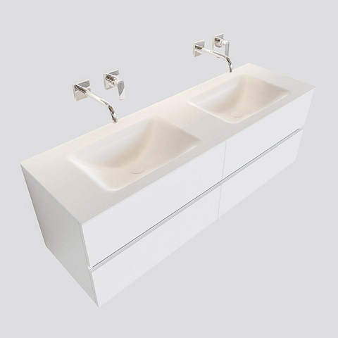 ENSEMBLE DE MEUBLE MONDIAZ VICA - 150 cm - 4 tiroirs - lavabo Cloud double - 0 trou de robinet - solid surface talc SW409821