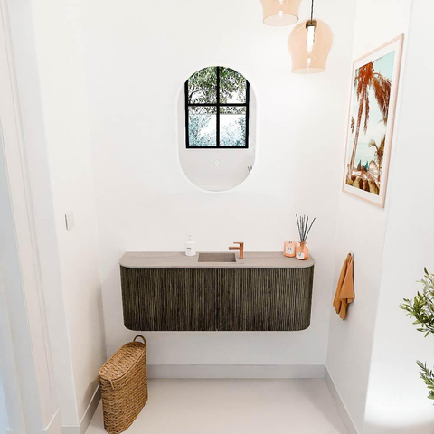 Mondiaz JOYA-DLUX 113.2cm toiletmeubel - ronding links en rechts kleur Shadow - Wastafel FAYE positie Midden 1 kraangat kleur Saba. SW1425168