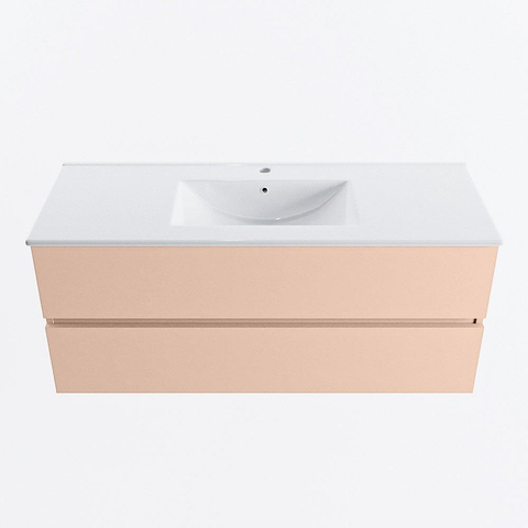 MONDIAZ VICA Ensemble meuble de salle de bains - 120cm - meuble bas rosee - 2 tiroirs - lavabo denia central - 1 trou de robinet - version haute 60cm - blanc brillant SW1080298