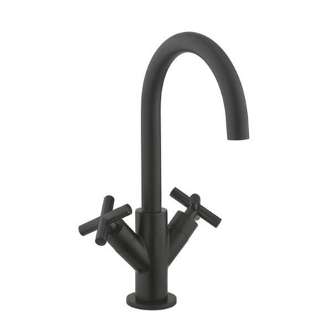 Crosswater MPRO Crosshead Wastafelkraan - met ronde uitloop en kruisgreep mat - zwart SW648389