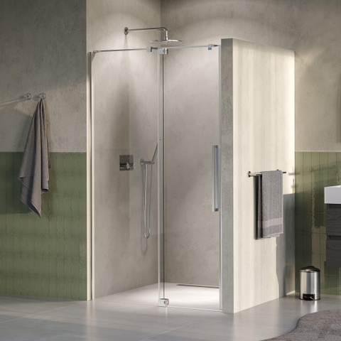 BRAUER Stellar Porte de niche - 2 pièces - 120x200cm - porte battante - revêtement verre - réversible - verre clair - Inox brossé PVD SW1418069