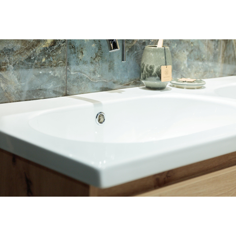 Saniclass Palermo Meuble lavabo - 120x47x3.5cm - trop-plein - 2 lavabos gauche/droite - sans trou de robinet - céramique - blanc SW24920
