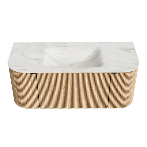 MONDIAZ KURVE-DLUX Meuble de salle de bains 110 cm avec module 25 Len R couleur Chêne avec 1 tiroir et 2 portes. Lavabo CLOUD central 1 trou de robinet couleur Ostra. SW1137701